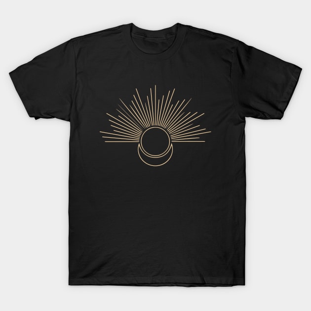 bohemian astrological design with sun, stars and sunburst. Boho linear icons or symbols in trendy minimalist style. Modern art T-Shirt by zaiynabhw